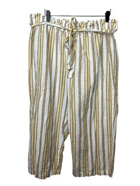 Mille Gabrielle Plus 2X Cropped Pants Yellow White Stripe Cotton Casual